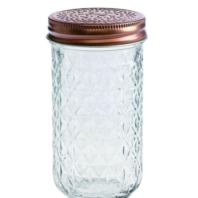 bulk 24 Large Diamond Look Glass Jar w Rose Gold Lid 13cm.