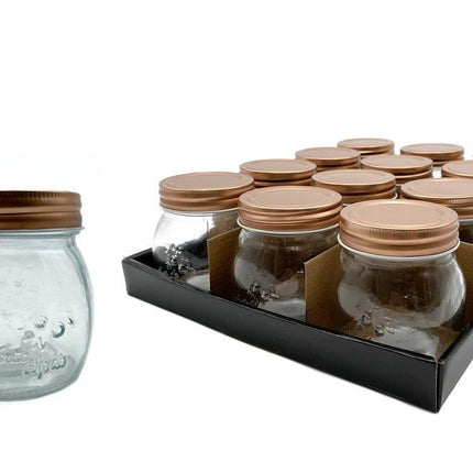 bulk 36 Glass Jar w Metal Lid 260ml Canister 9cm.