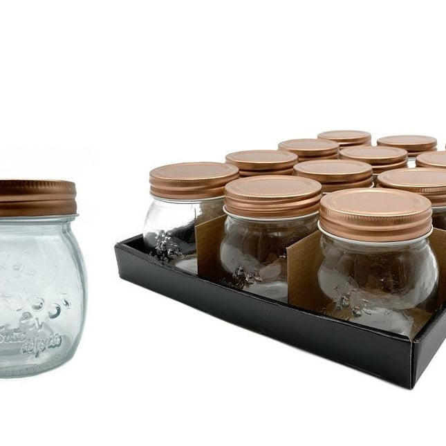 bulk 36 Glass Jar w Metal Lid 260ml Canister 9cm.