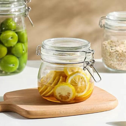 bulk 24 Glass Jar Metal Clip 470ml Canister 10cm.