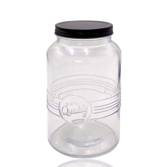 bulk 12 Glass Jar w Black Metal Lid 1300ml Canister 19cm.