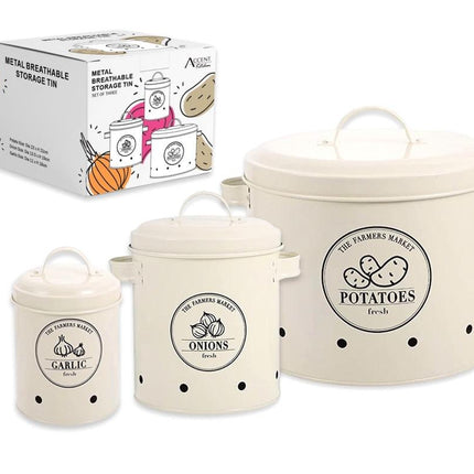 Set 3 Metal Breathable Tin Food Container 23cm.