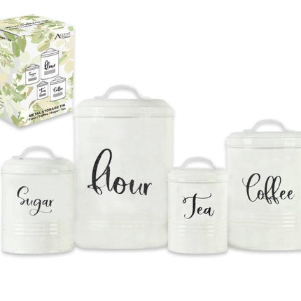 Set 4 Metal Kitchen Tin Sugar Flower Tea Coffee Food Container 25cm.