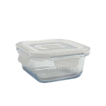bulk 24 Borosilicate Glass Container W Lid Square 320ml 12x7cm.