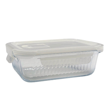 bulk 12 Borosilicate Glass Container W Lid Rect 640ml 18x7cm.