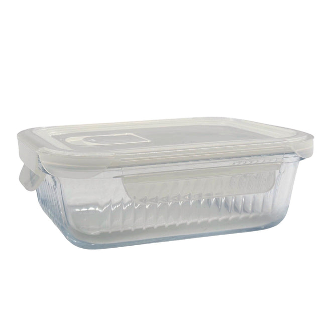 bulk 12 Borosilicate Glass Container W Lid Rect 640ml 18x7cm.