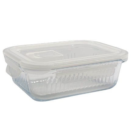 bulk 12 Borosilicate Glass Container W Lid Rect 1040ml 20x8cm.