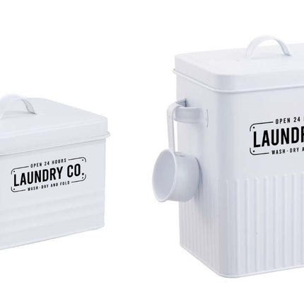 Set 2 Metal Laundry Powder Storage Buckets 18x25cm