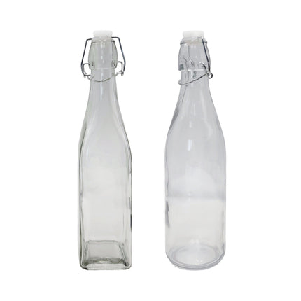 bulk 24 Clear Glass Bottle w Clip Lid 500ml 2 Asst 27cm.