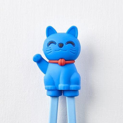 Maneki Trainer Chopsticks Lucky Cat in Blue.