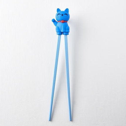 Maneki Trainer Chopsticks Lucky Cat in Blue.