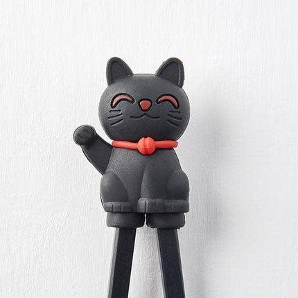 Maneki Trainer Chopsticks Lucky Cat in Black.