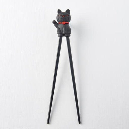 Maneki Trainer Chopsticks Lucky Cat in Black.