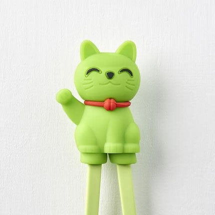Maneki Trainer Chopsticks Lucky Cat in Green.