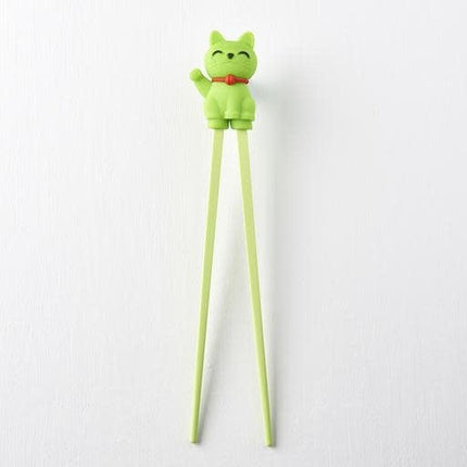 Maneki Trainer Chopsticks Lucky Cat in Green.