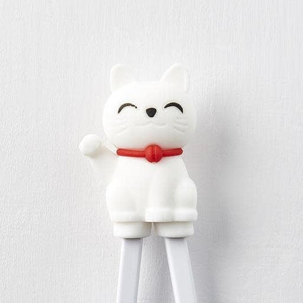 Maneki Trainer Chopsticks Lucky Cat in White.