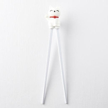 Maneki Trainer Chopsticks Lucky Cat in White.