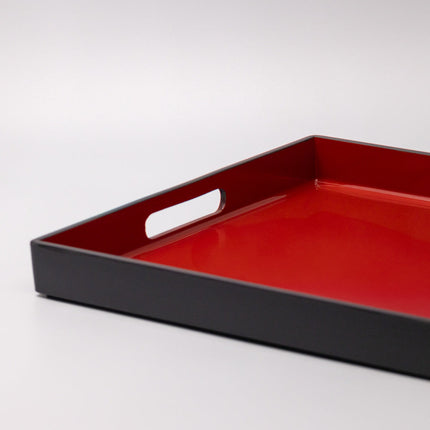 Tray Rectangular 42cm Red Inner Black Lacquerware.
