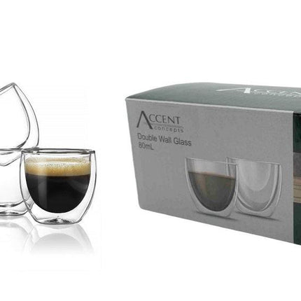 bulk 24 Double Wall Glass Coffee Mug 80ml.