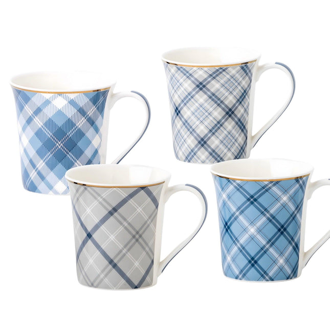 bulk 24 Tartan Design New Bone China Mug 370ml 4 Assorted.
