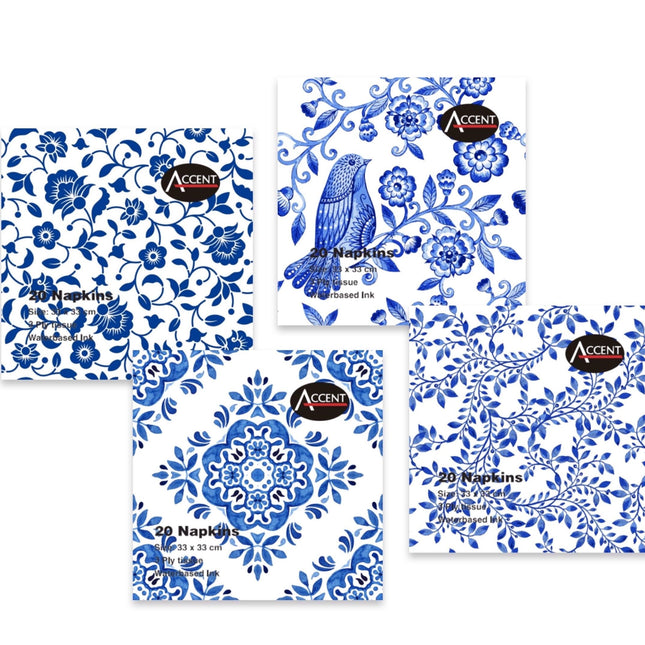 bulk 960 3Ply Napkin All About Blue Assort 33cm.
