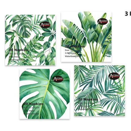 bulk 960 Tropical Leaves 3ply Napkin 4 Asst 33cm.