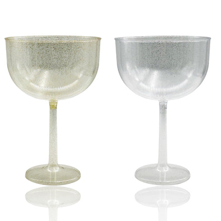 bulk 24 Glitter Plastic Jumbo Wine Glass 1.38lt 16x23cm.