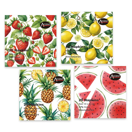 bulk 960 Fruit Print Napkins 2ply Assorted 33cm.