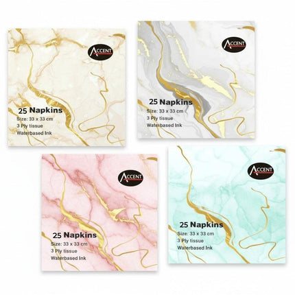 bulk 600 Foiled Marble 3ply Napkin 2 Asst 33cm.