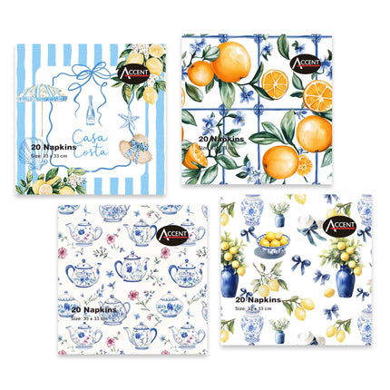 bulk 960 Casa Costa Napkins 2Ply 4 Asst 33cm.