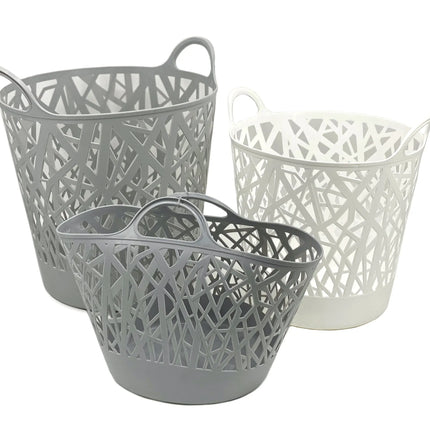 Bulk 4 Plastic Laundry Basket set/3 60l/35l/25l White