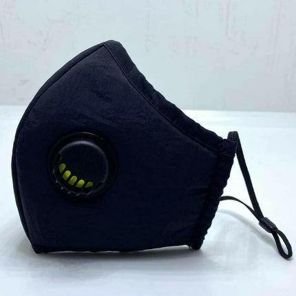 Adult Face Mask Black Reusable Adjustable w Breathing Valve 3Ply.