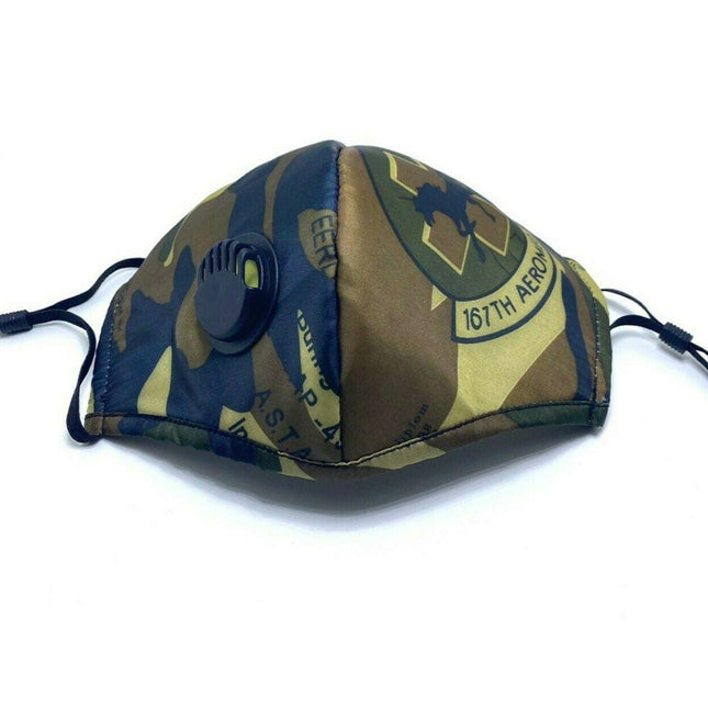 Adult Face Mask Camouflage Reusable Adjustable w Breathing Valve 3Ply.
