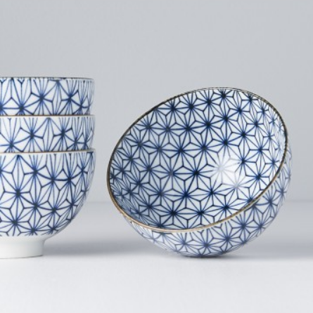 Bowl Set 4pcs Starburst Blue Design.