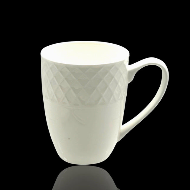 bulk 36 White Bone China Mug Embossed 450ml.