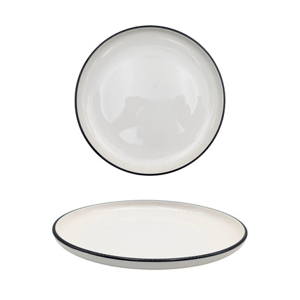 bulk 24 Sorrento Porcelain Dinner Plate w Black Rim 26cm.