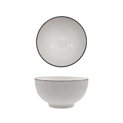 bulk 24 Sorrento Porcelain Embossed Rice Bowl w Black Rim 5" 12cm.