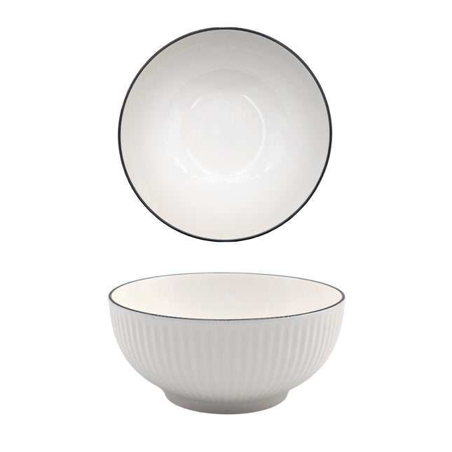 bulk 24 Sorrento Porcelain Embossed Noodle Bowl w Black Rim 8" 20cm.