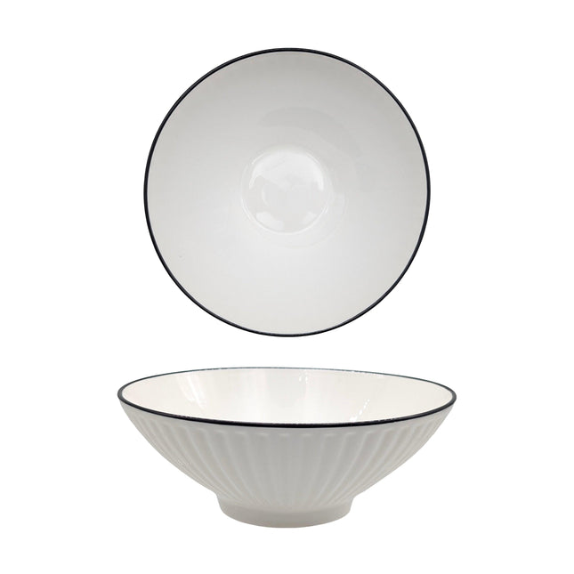 bulk 24 Sorrento Porcelain Embossed Soup Bowl w Black Rim 8" 20cm.