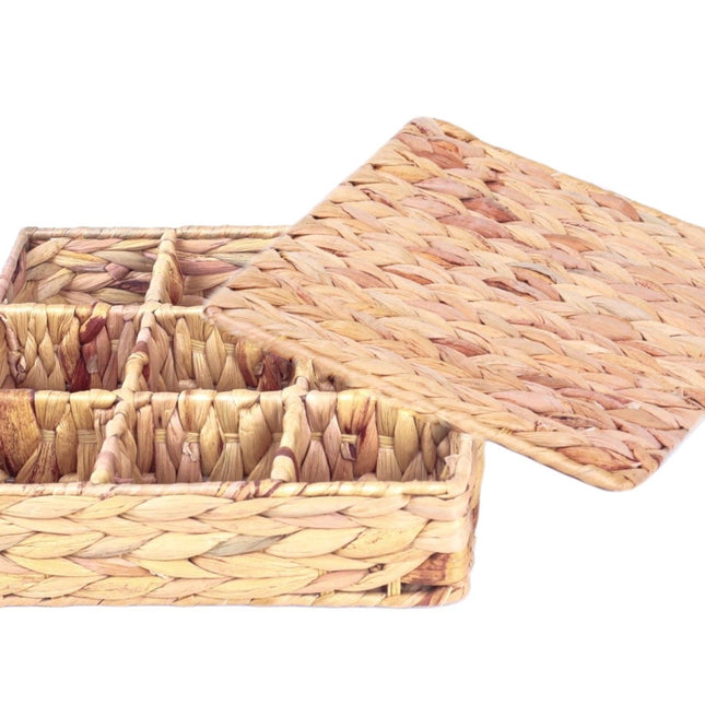 bulk 4 Natural Water Hyacinth Tea Box w Lid 24cm.