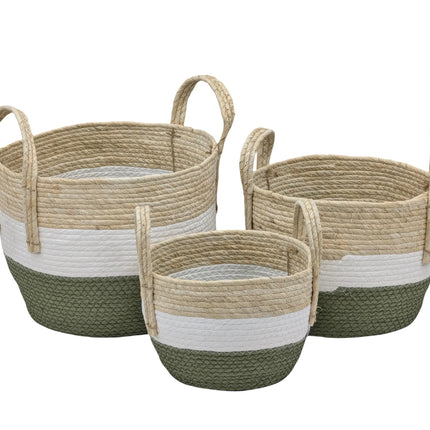 Bulk 4 Paper Rope Round Basket W Handle Set 3 33x26.5cm