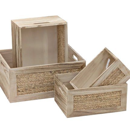 Bulk 2 Natural Wood Crate W Decor s/4 40x30x18cmh