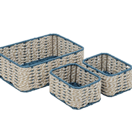 Bulk 4 Blue & Natural Paper Rope Storage Basket s/3 32x23x12h