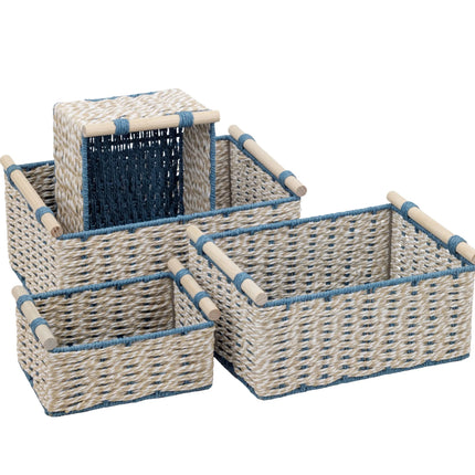 Bulk 2 Blue & Natural Paper Rope Storage Basket s/4 40x29x18h