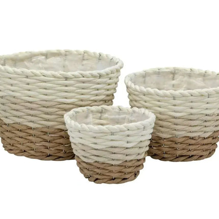 Bulk 6 Natural & White Paper Rope Basket 25x17cm