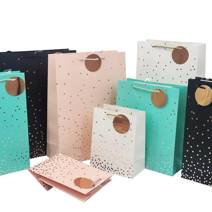 bulk 24 Medium Gold Confetti Gift Bag Assort 23cm.