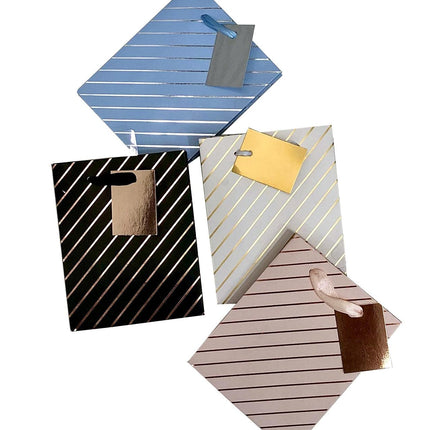 bulk 24 Small Foil Stripe Gift Bag 4 Assort 14cm.