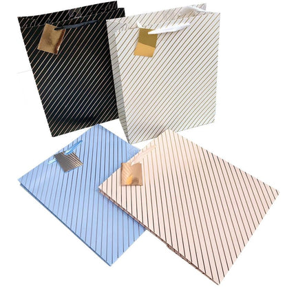 bulk 24 Large Foil Stripe Gift Bag Assort 32cm.