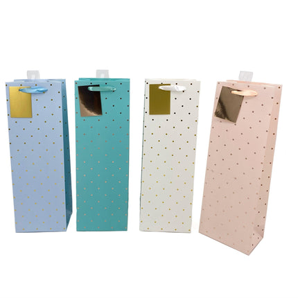 bulk 24 Foil Dot Bottle Gift Bag 4 Assorted 12x36cm.