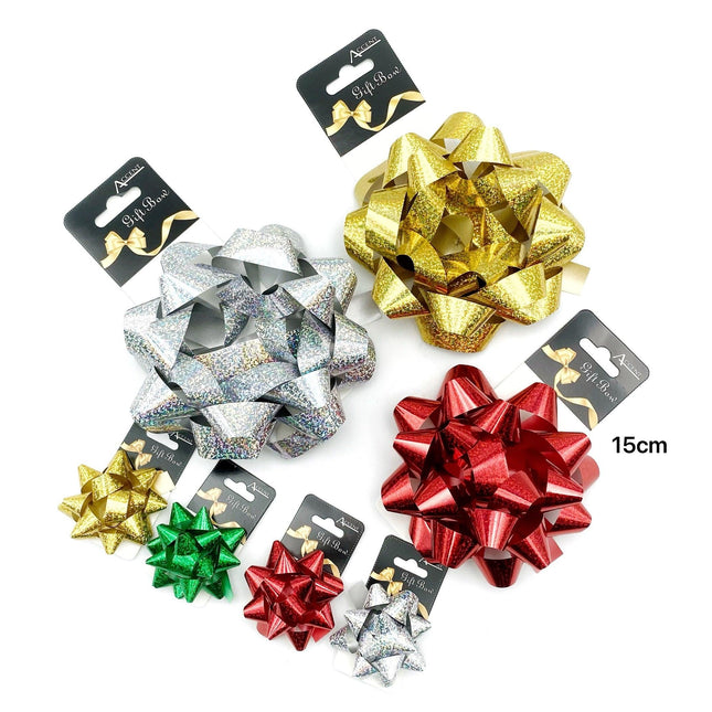 bulk 24 Holographic Gift Bow 15cm Assort Cols.